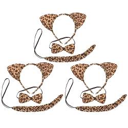 minkissy 3 Sets Nette Katze Ohren Handschuhe Fliege Und Schwanz Set Tier Ohren Stirnband für Geburtstag Party Tier Cosplay Kostüm Gefälligkeiten Gelb Leopard von minkissy