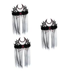minkissy 3st Schwarze Mesh-krone Gotische Kopfbedeckung Gothic-punk-cosplay-stirnband Gothic Schwarz Mond Halloween-rosen-stirnband Bänder. Blumenkopfschmuck Fräulein von minkissy