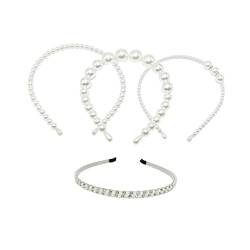 minkissy 4 Stück Perlen Stirnbänder Für Elegante Bling-kopfbedeckung Haarreifen Mit Weißen Perlen Handgefertigter Haarreifen Bandana Für Frauen Haarschmuck Braut Große Perle Stirnband von minkissy
