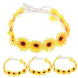minkissy 4 Stück Sonnenblumen-Haarseil Sommer-Strand-Stirnbänder Gänseblümchen-Haarband Tiara Haargummi 70er Jahre Stirnbänder für Frauen Haarschmuck Schüttgut Kleidung von minkissy