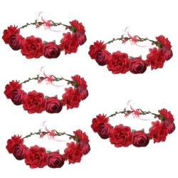 minkissy 5 Stück Rosen-Stirnband Hochzeitsgirlande Mädchen-Stirnband Hochzeit Haarspangen Blumen-Tiara Blumenkrone Haarschmuck Für Frauen Hochzeit Zartes Blumen-Stirnband von minkissy