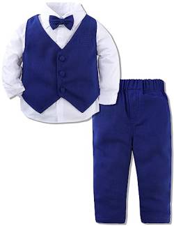 mintgreen Baby Anzug Junge, 3 Stück Gestreift Outfit Hochzeit Gentleman Kleiderset Lange Ärmel Hemd + Weste + Hosen + Krawatte, Einfarbig Blau, 3-4 Jahre, 110 von mintgreen