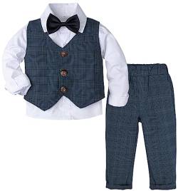 mintgreen Baby Anzug Junge, 3 Stück Gestreift Outfit Hochzeit Gentleman Kleiderset Lange Ärmel Hemd + Weste + Hosen + Krawatte, Marine, 18-24 Monate, 90 von mintgreen