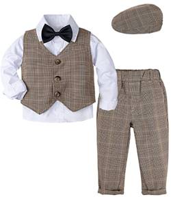 mintgreen Baby Anzug Junge, Hochzeit Taufe Smoking Gentleman Outfits mit Kappe, Khaki Plaid, 18-24 Monate, 90 von mintgreen