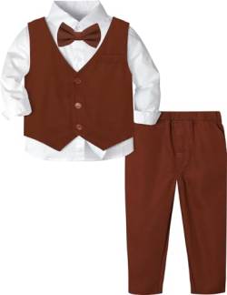 mintgreen Baby Anzug Junge, Kleinkind Taufe Outfit Gentleman Kleidungsset Lange Ärmel Shirt, Braun, 12-18 Monate, 80 von mintgreen