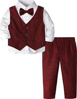 mintgreen Baby Anzug Junge, Kleinkind Weihnachten Outfit Gentleman Lange Ärmel Kleiderset, Rot, 18-24 Monate, 90 von mintgreen