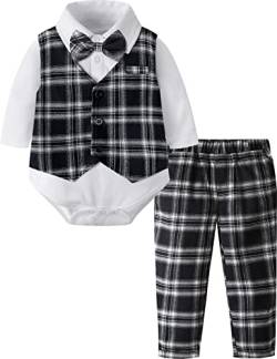 mintgreen Baby Anzug Junge Hochzeit, Gentleman Body Weste Plaid Kleidung, Schwarz, 6-9 Monate, 70 von mintgreen