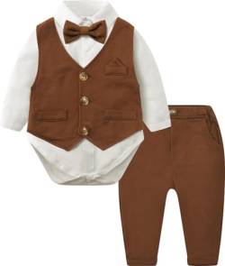 mintgreen Baby Anzug Junge Hochzeit, Gentleman Taufanzug Body Weste Bekleidungssets, Braun, 12-18 Monate, 90 von mintgreen