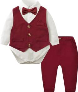 mintgreen Baby Anzug Junge Hochzeit, Gentleman Weihnachten Body Weste Bekleidungssets, Burgunderrot, 3-6 Monate, 60 von mintgreen