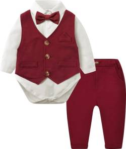 mintgreen Baby Anzug Junge Hochzeit, Gentleman Weihnachten Body Weste Bekleidungssets, Burgunderrot, 9-12 Monate, 80 von mintgreen