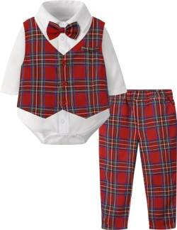 mintgreen Baby Anzug Junge Hochzeit, Gentleman Weihnachten Body Weste Bekleidungssets, Rot Kariert, 3-6 Monate, 60 von mintgreen