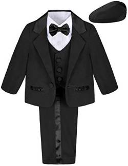 mintgreen Baby Anzug Junge Hochzeit, Smoking Formal Taufe Outfit mit Hut, Dunkelschwarz, 6-9 Monate von mintgreen