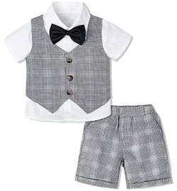 mintgreen Baby Anzug Junge Hochzeit, Tauf Outfit Weste Set, Grau Kariert, 2-3 Jahre, 100 von mintgreen