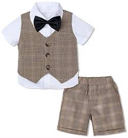 mintgreen Baby Anzug Junge Hochzeit, Tauf Outfit Weste Set, Khaki Kariert, 18-24 Monate, 90 von mintgreen