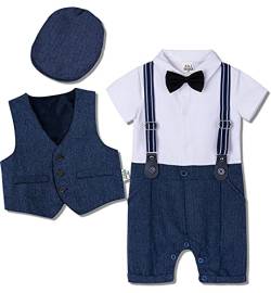 mintgreen Baby Gentleman Romper 3tlg Anzüge Set mit Mütze, Blau, 9-12 Months, 80 von mintgreen