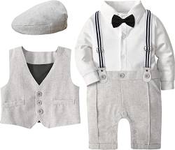 mintgreen Baby Gentleman Strampler Hochzeit Bodysuit mit Baskenmützen, Hellgrau, 12-18 Monate, 90 von mintgreen