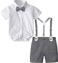 mintgreen Baby Junge Anzüge Ostern Outfit Gentleman Kurzärmeliges Hemd Hose Satz mit Fliege Hosenträger, Dunkel Grau, 3-6 Monate, 60 von mintgreen