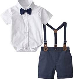mintgreen Baby Junge Anzüge Ostern Outfit Gentleman Kurzärmeliges Hemd Hose Satz mit Fliege Hosenträger, Weiß, 9-12 Monate, 80 von mintgreen