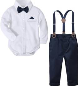 mintgreen Baby Junge Anzug Strampler Outfit Bodysuit Gentleman Hochzeit Shirt Set, Weiß & Blau, 3-6 Monate, 60 von mintgreen