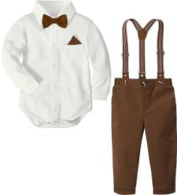 mintgreen Baby Junge Anzug Strampler Outfit Bodysuit Gentleman Hochzeit Shirt Set, Weiß & Braun, 12-18 Monate, 90 von mintgreen