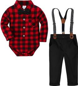 mintgreen Baby Junge Anzug Weihnachten Outfit Bodysuit Gentleman Kariert Shirt Set Schwarz & Rot, 6-9 Monate, 70 von mintgreen