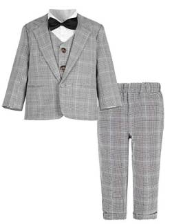 mintgreen Baby Junge Blazer Anzüge Formell Hochzeit Weste Outfit Krawatte Satz, Grau Plaid, 2-3 Jahre, 100 von mintgreen