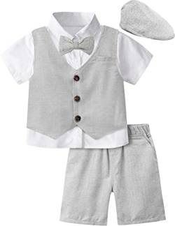 mintgreen Baby Junge Formell Outfits Gentleman Anzugset mit Hut, Grau, 5-6 Jahre, 130 von mintgreen