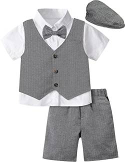 mintgreen Baby Junge Formell Outfits Gentleman Anzugset mit Hut, Grauschwarz, 18-24 Monate, 90 von mintgreen