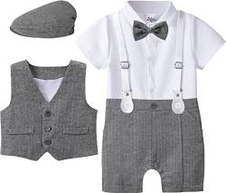 mintgreen Baby Junge Hochzeit Anzug Taufe Jumpsuit Kurze Ärmel Outfit Barette Hut, Dunkles Gery, 3-6 Monate, 60 von mintgreen