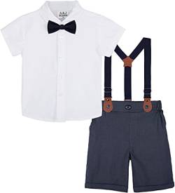 mintgreen Baby Jungen Anzüge, Kleinkind Weiß Hemd Hose Taufe Kurzarm Passen Kleidungsset mit Straps, 2-3 Jahre von mintgreen