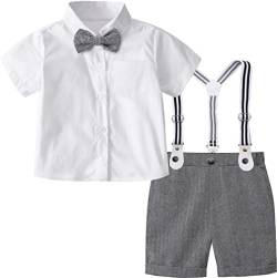 mintgreen Baby Jungen Anzüge, Neugeborenes Hemd Hose Taufe Gentleman Outfit Kurzarm Passen mit Straps, Grau, 12-18 Monate, 80 von mintgreen