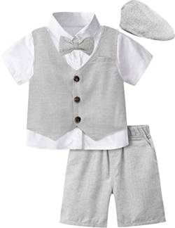mintgreen Baby Jungs Gentleman Anzug Party Outfits Setz mit Hut, Grau, 2-3 Jahre, 100 von mintgreen