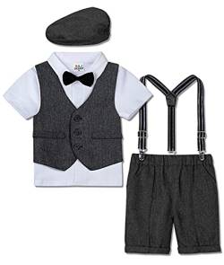 mintgreen Gentleman Smoking Anzug Set für Baby Jungen Hemd+Weste+Hose+Hut, Schwarz, 3-4 Jahre, 110 von mintgreen