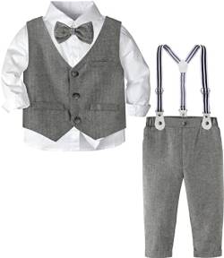 mintgreen Junge Kleidung Formal Hochzeit Anzug Gentleman Weste Outfit Taufe Hosenträger Fliege Satz, Dunkel Grau, 2-3 Jahre, 100 von mintgreen