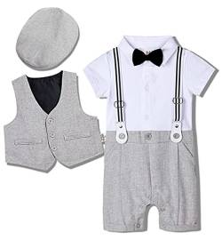 mintgreen Kleinkinder Jungen Taufe Hochzeit Anzüge Spielanzug Strampler+Weste+Cape, Grau, 9-12 Monate, 80 von mintgreen