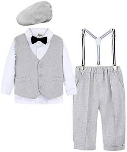 mintgreen Säugling Junge Anzug Set Weste Mantel Weiß Shirts Retro Hut, Hellgrau, 2-3 Jahre von mintgreen