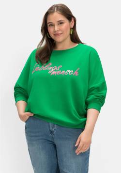 Große Größen: Sweatshirt mit Neon-Frontprint, reine Baumwolle, grün, Gr.40 von miss goodlife