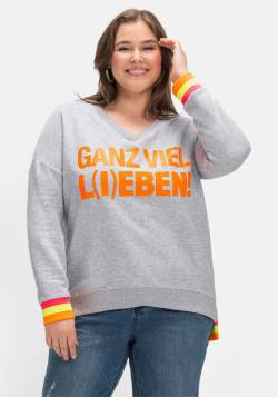 Große Größen: Sweatshirt mit Neonprint und Ringelbündchen, grau, Gr.40 von miss goodlife
