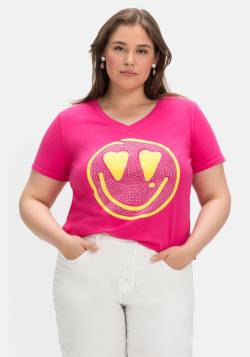Große Größen: T-Shirt mit Neon-Frontprint, elastische Qualität, pink, Gr.48 von miss goodlife