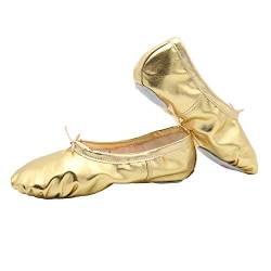 Damen Lackleder Ballettschuhe Tanzschuhe Gymnastik Geteilte Ledersohle Ballettschläppchen(37, Gold) von missfiona
