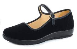 missfiona Damen China Mary Jane Schuhe Schwarz Old Peking Stoff Flache Training Tanz Schuhe(40, Schwarz-Samt) von missfiona