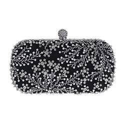 missfiona Damen Vintage Jewels Perlen Abend Clutch Tasche Formelle Hochzeit Party Handtasche(Schwarz) von missfiona