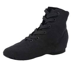 missfiona Womens Jazz Dance Shoes Canvas Ballroom Dancing Flat Lace-up Over The Ankle Jazz Boots(5, Black) von missfiona