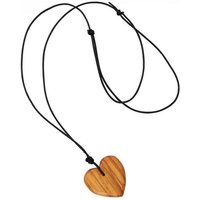 mitienda Kette mit Anhänger Halskette Herz, Holzkette mit Lederband von mitienda