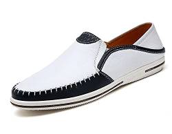 Herren Echtes Leder Loafers Schuhe Mode Slip On Casual Weich Sommer Fahren Schuhe, Weiß, 46 EU von mitvr