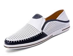 Herren Echtes Leder Loafers Schuhe Mode Slip On Casual Weich Sommer Fahren Schuhe, Weiß-1, 44.5 EU von mitvr