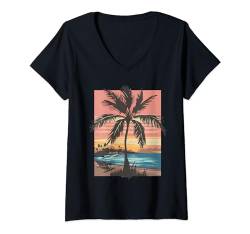 Damen Palmen Sommer Urlaub T-Shirt mit V-Ausschnitt von mix Familien Urlaubsoutfit