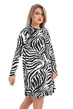 Neue Frauen Damen Zebra Print Neon Langarm Swing Flared Skater Kleid Casual Top (Black & White Zebra, L/XL 44-46) von mix_lot