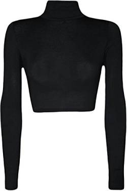 mix_lot Damen Rollkragen Crop Top Basic T-Shirt Plain Polo Short Stretch Sexy Top Größe 36-42 (M/L 40-42, Black) von mix_lot