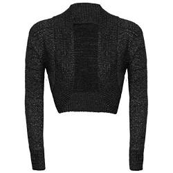 mix_lot Neue Damen Langärmliges Strick Glitter Shrug Bolero Cardigan Weihnachten Festliche Anlässe Abend-Partei-Frauen Spitze Silber Glitter (S/M 8-10, Black Glitter) von mix_lot